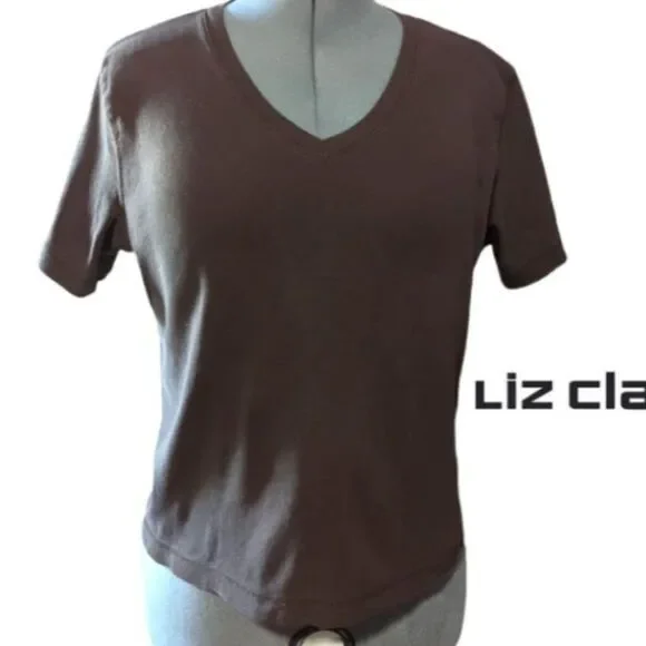 Liz Claiborne Pink & Brown V-Neck Pima Cotton T-shirt Set, Large - Picture 8 of 12